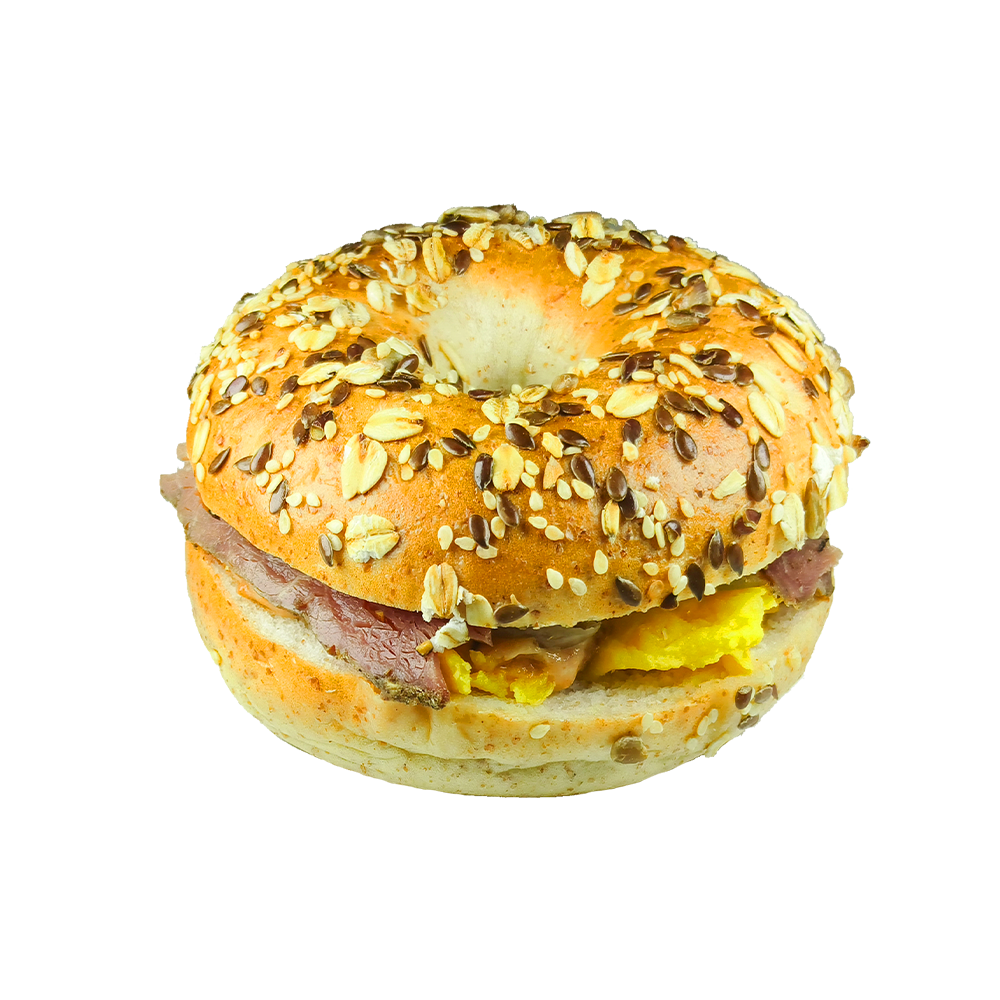 Bagel Cáis Mairteola Rósta Mall Sauerkraut